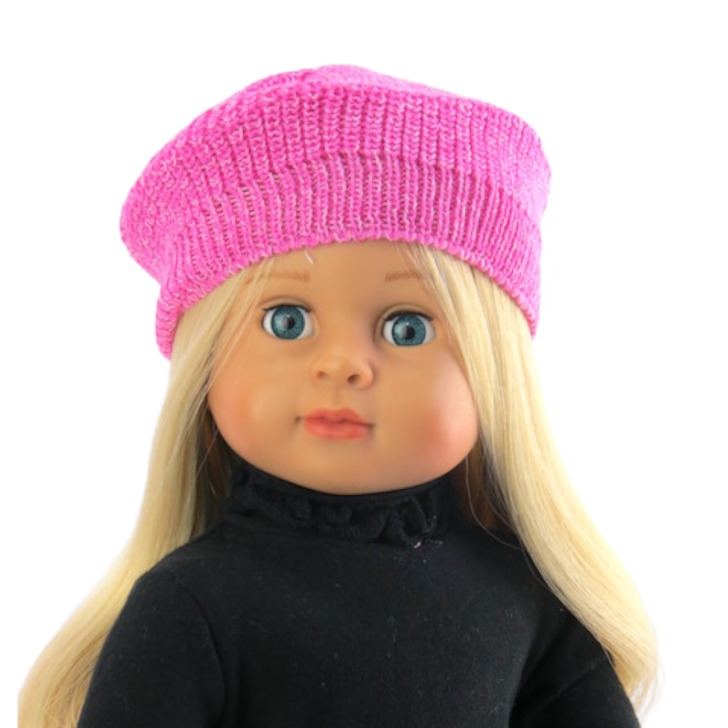 Pink French Beret for 18 inch dolls with doll Front view