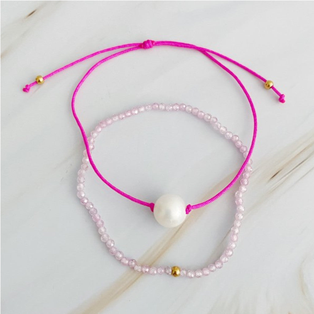 Pink Genuine Pearl Dream Bracelet on marble background