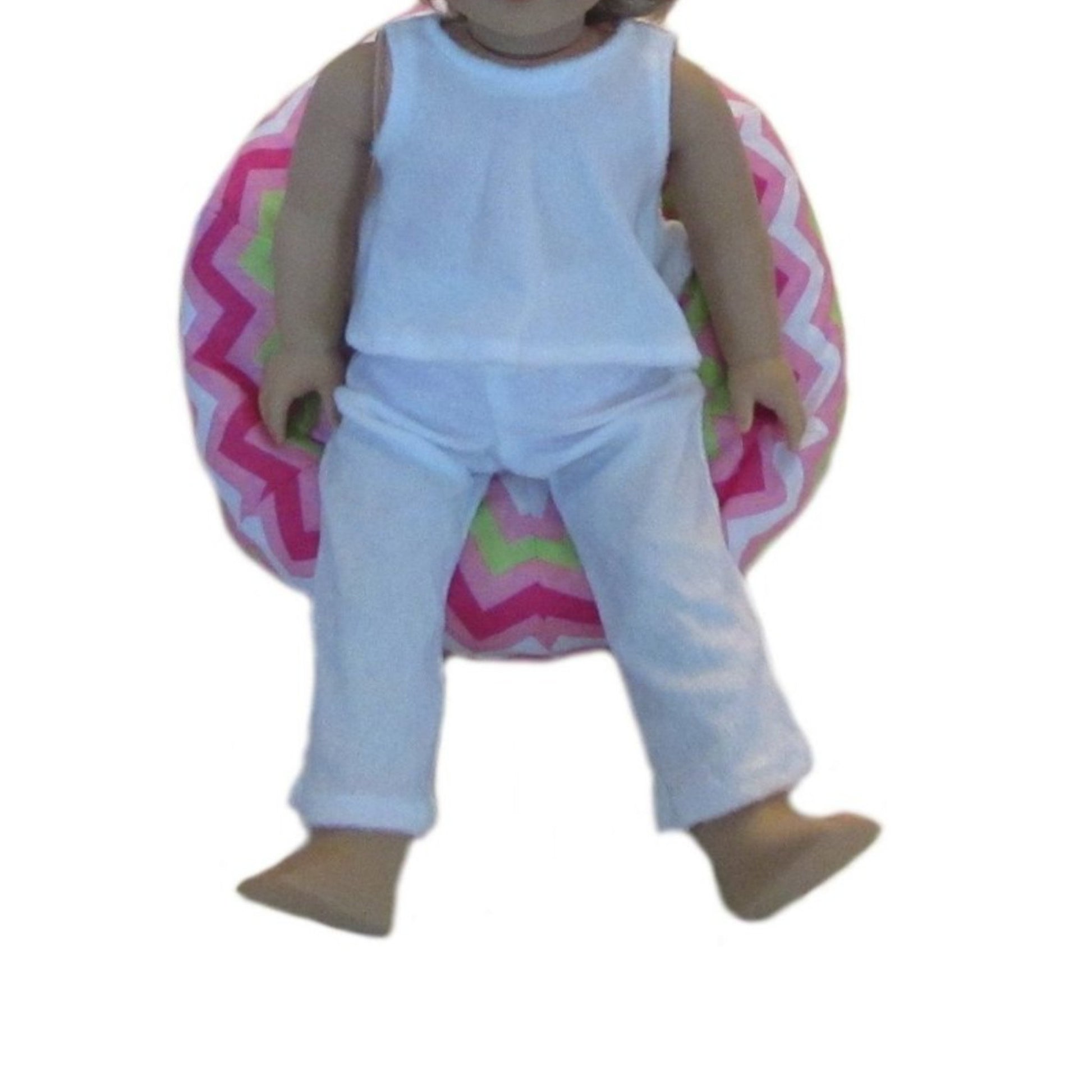 Pink Green White Cheveron Doll Bean Bag Chair for 18-inch dolls with doll