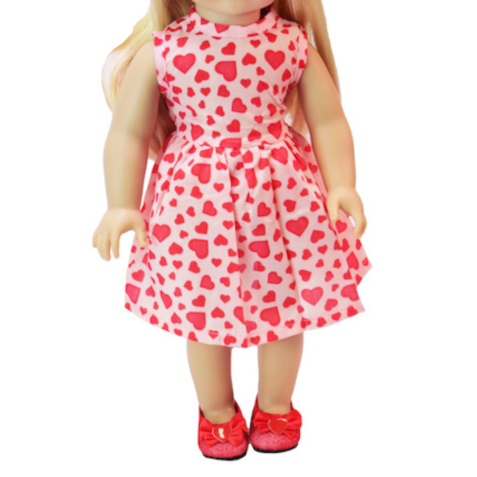 Pink Heart Dress for 18-inch dolls with doll