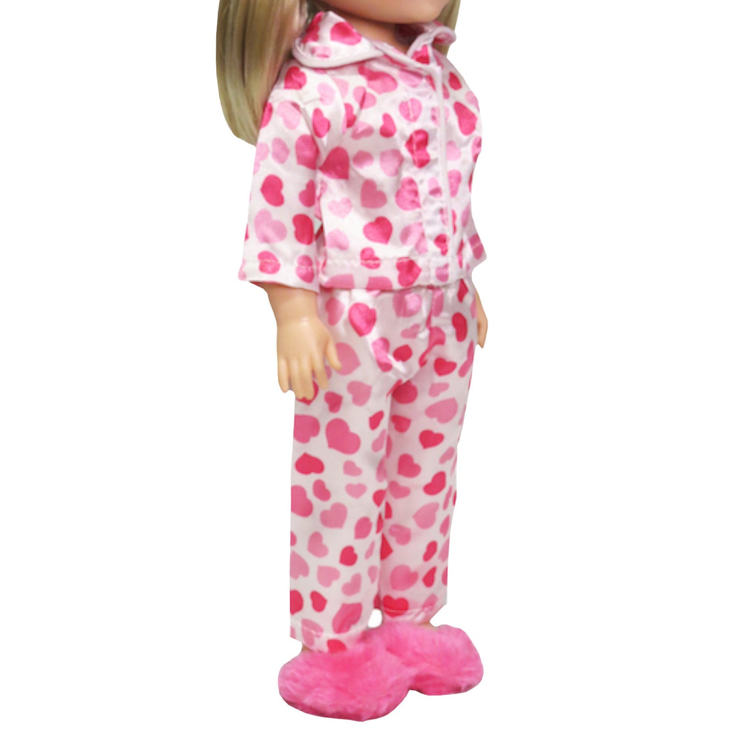 Pink Heart Pajamas for 14 1/2-inch dolls with doll Side View