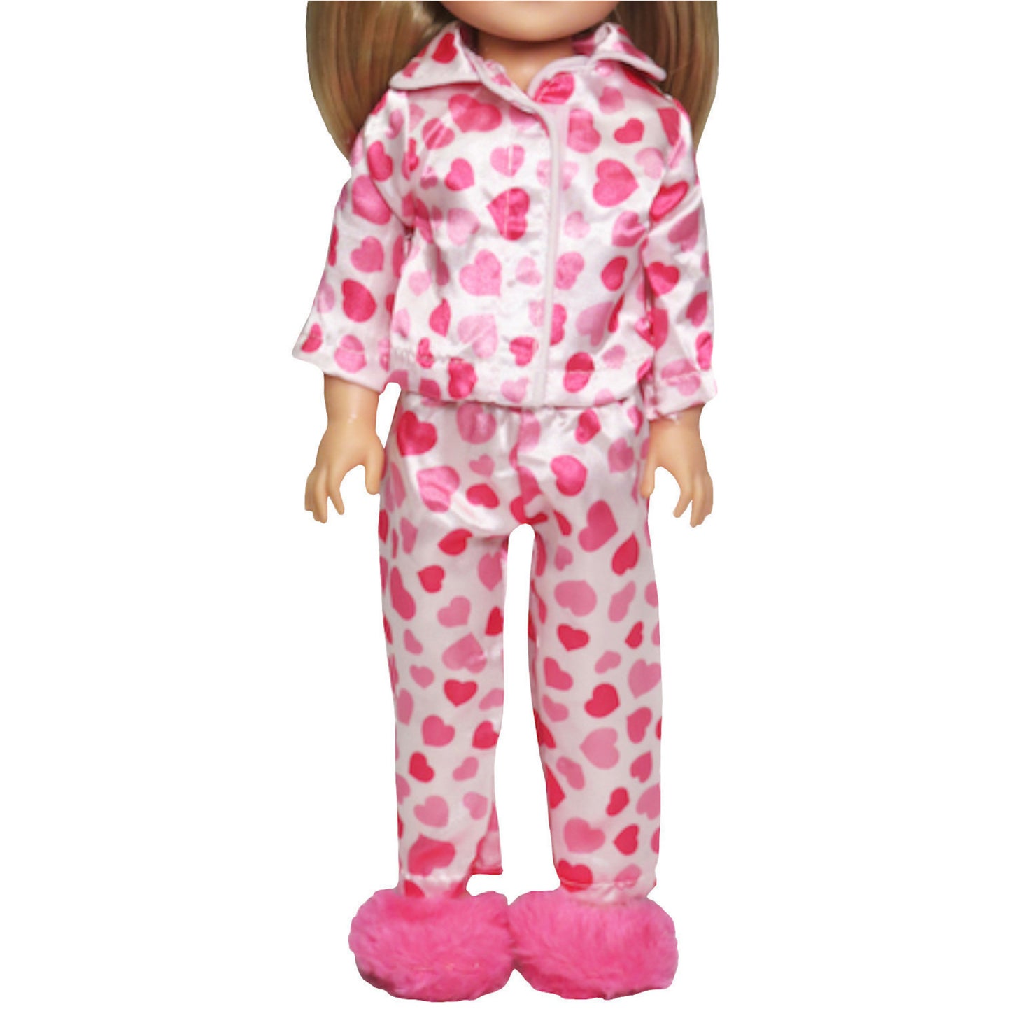 Pink Heart Pajamas for 14 1/2-inch dolls with doll Front