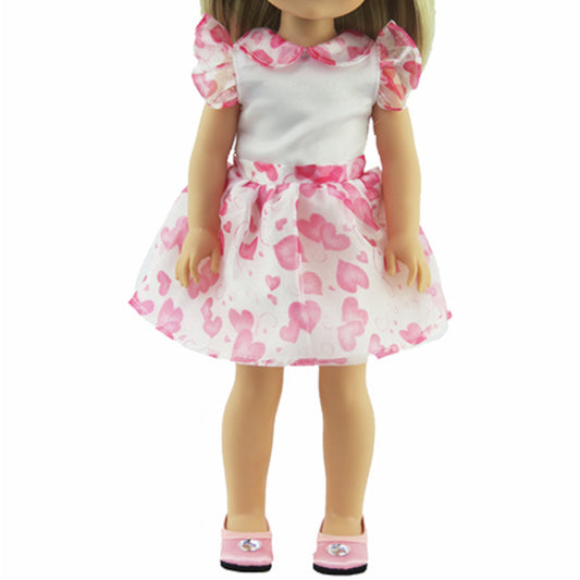 Pink Hearts Organza Dress for 14 1/2-inch dolls with doll