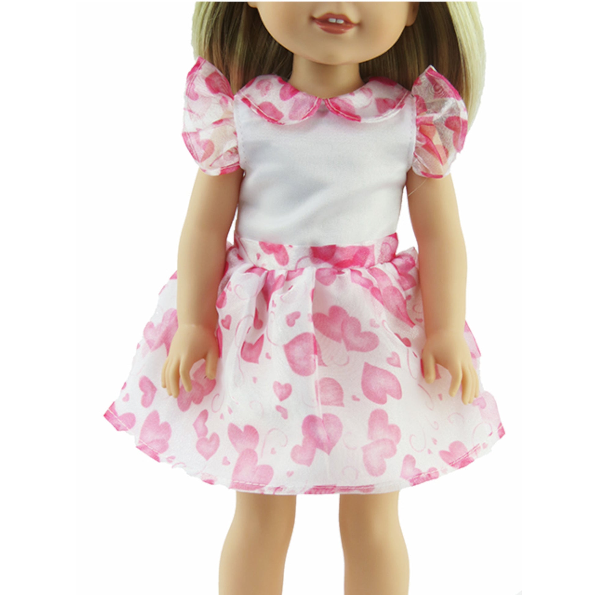 Pink Hearts Organza Dress for 14 1/2-inch dolls Up Close