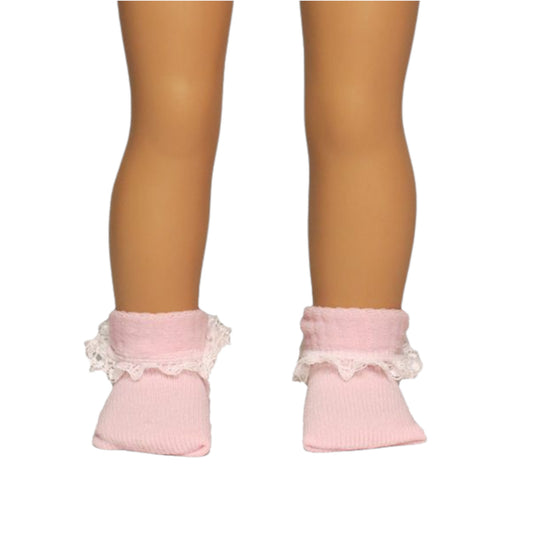 Pink Lace Socks for 18-inch dolls with doll