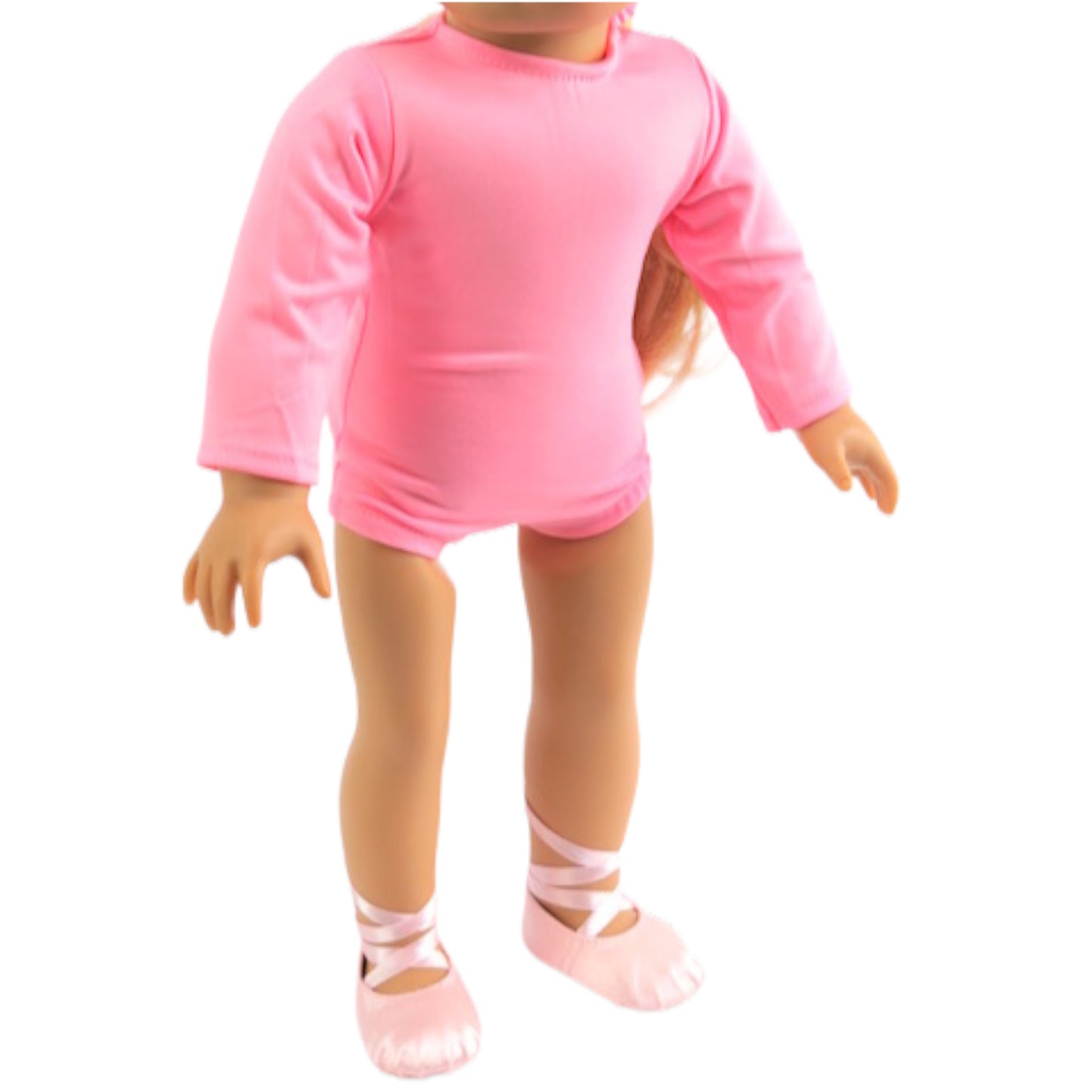 Pink Long Sleeved Leotard for 18-inch dolls with doll Front