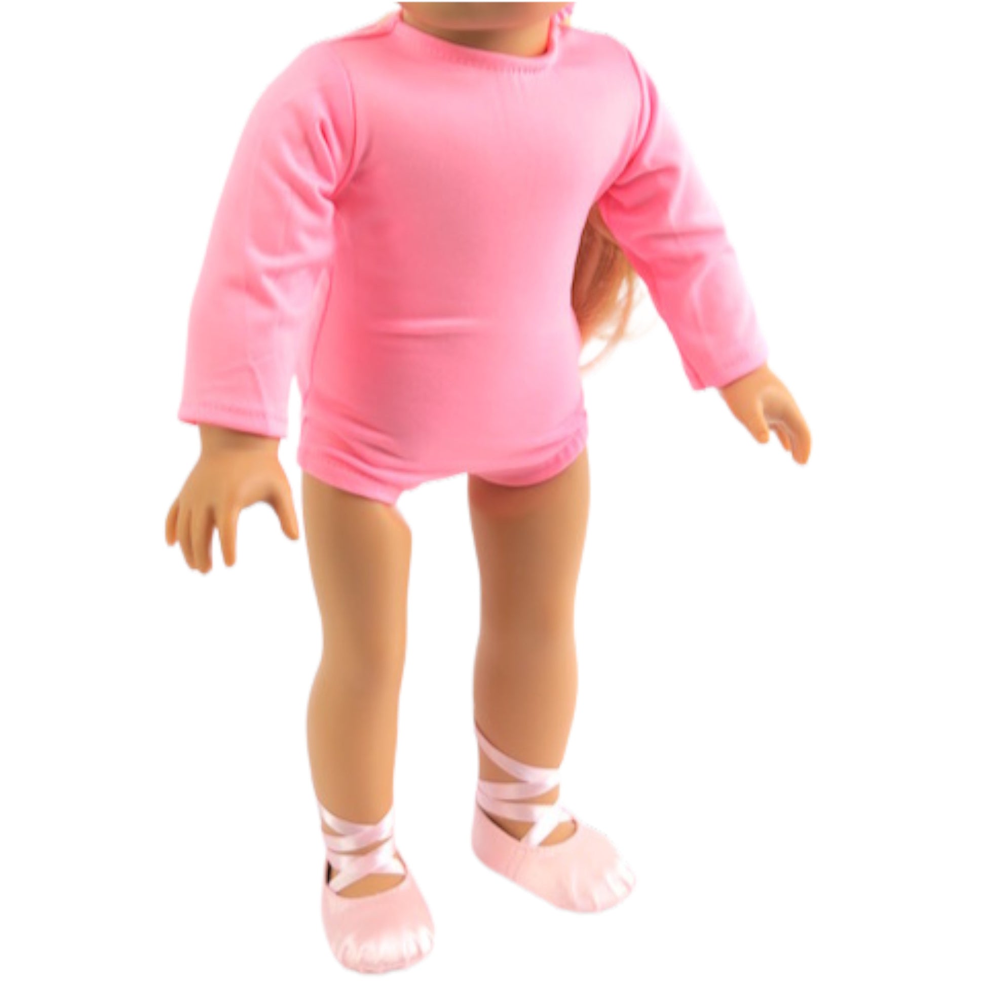 Pink Long Sleeved Leotard for 18-inch dolls with doll Front