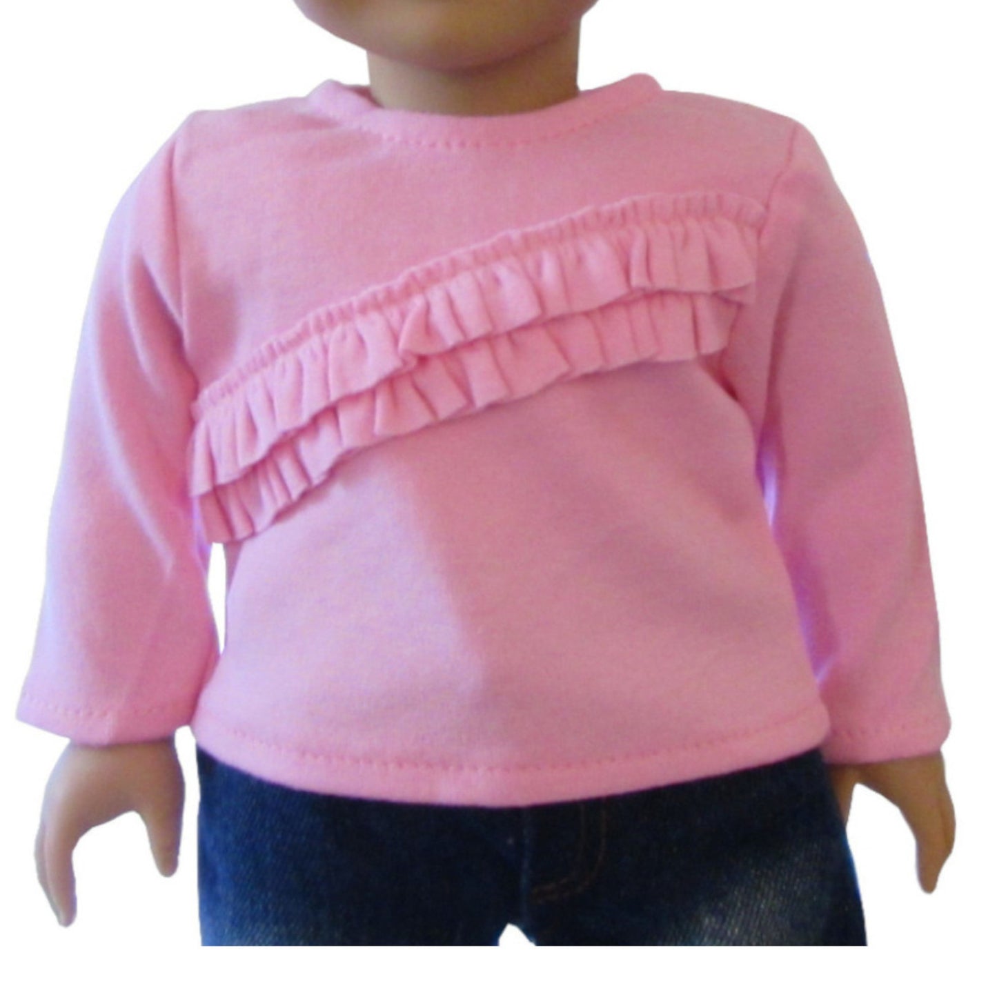 Pink  Long Sleeve Top with Two Diagonal Ruffles for 18-inch dolls with doll