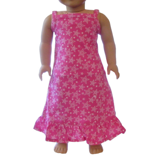 Pink Nightgown with Stars and Ruffles for 18-inch dolls with doll