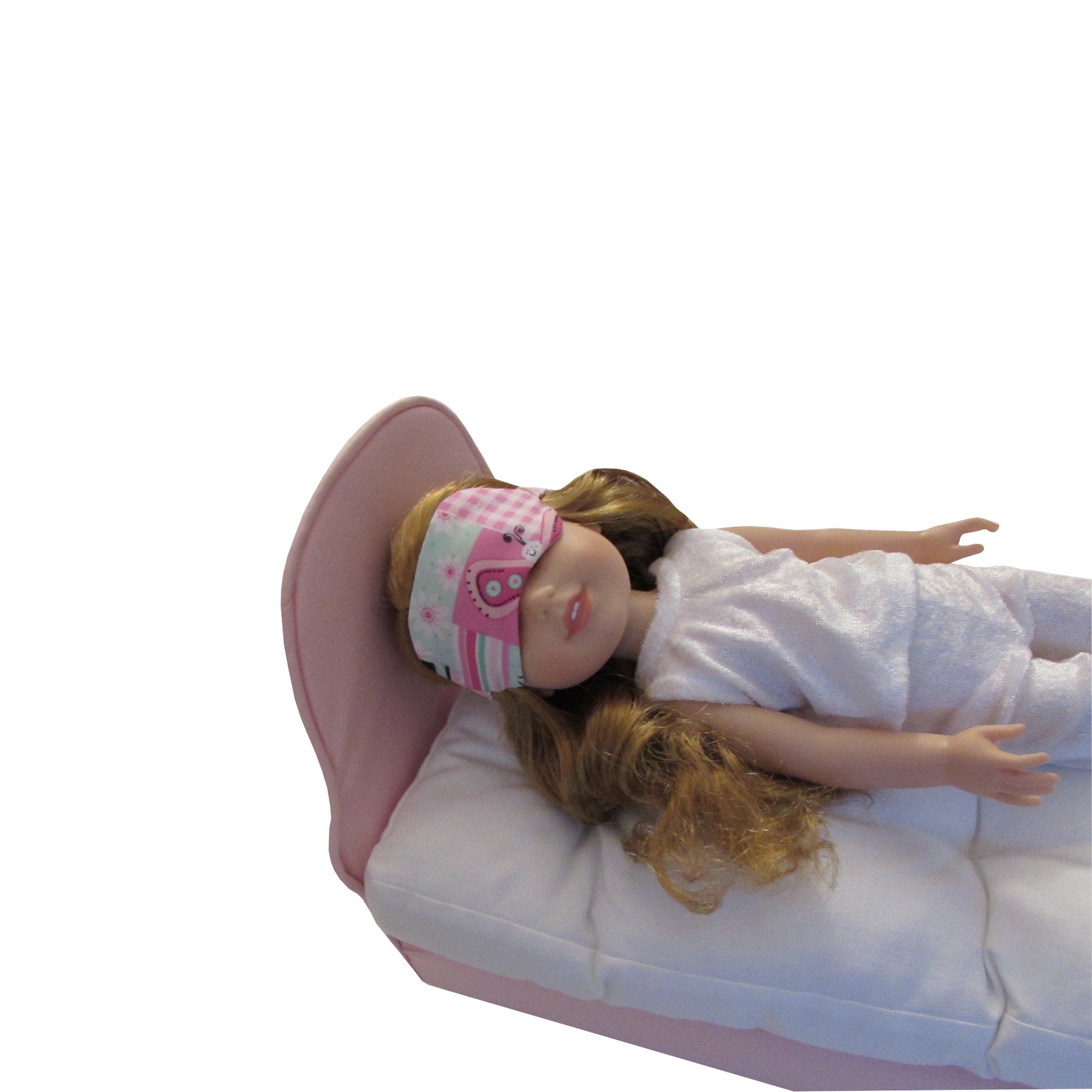 Pink Patchwork Doll Sleep Mask, Pink Doll Bed, Doll, White Pajamas for 14 1/2-inch dolls Second view
