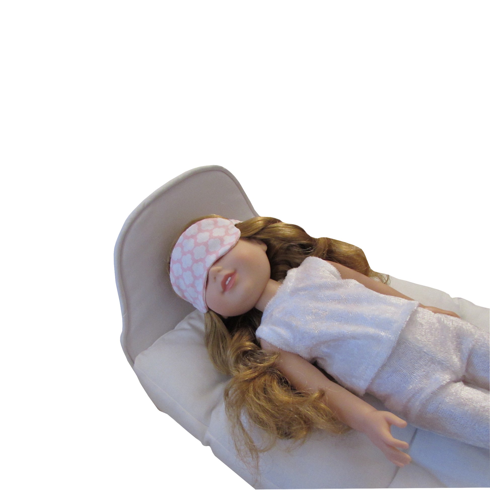 Pink Print Doll Sleep Mask, White Doll Bed, Doll White Pajamas for 14 1/2-inch dolls Second view
