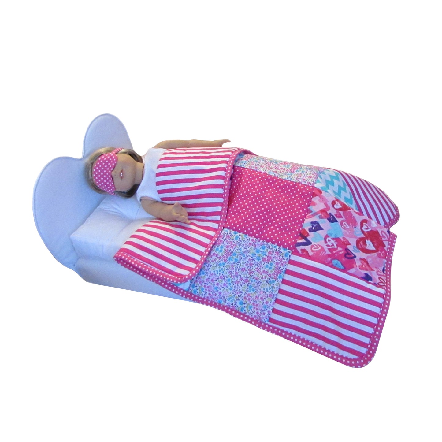 Pink Small Dots Doll Sleep Mask, White Heart Doll Bed, Doll, Wuilt for 18-inch dolls