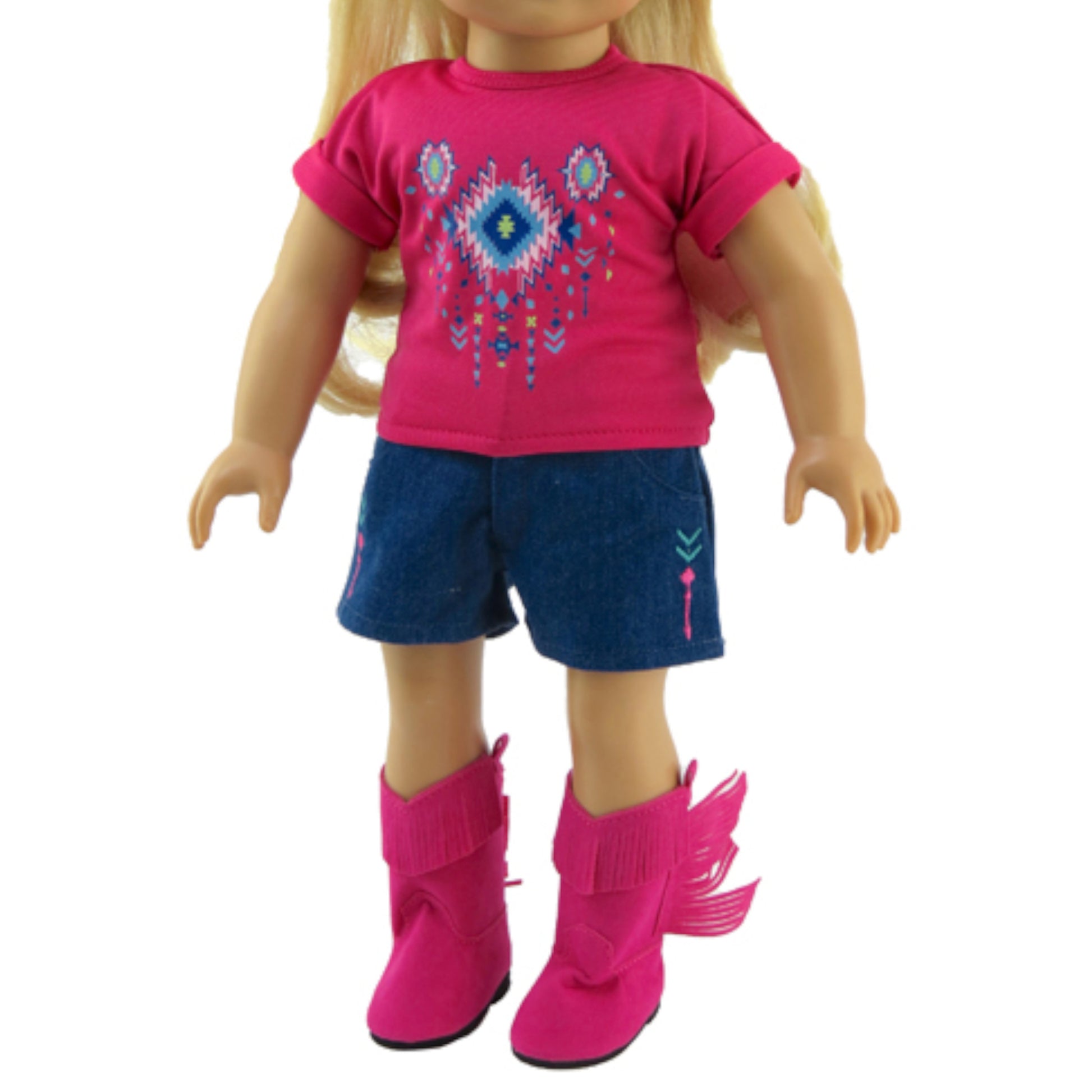 Pink Top and Shorts Set for 18 inch dolls with doll