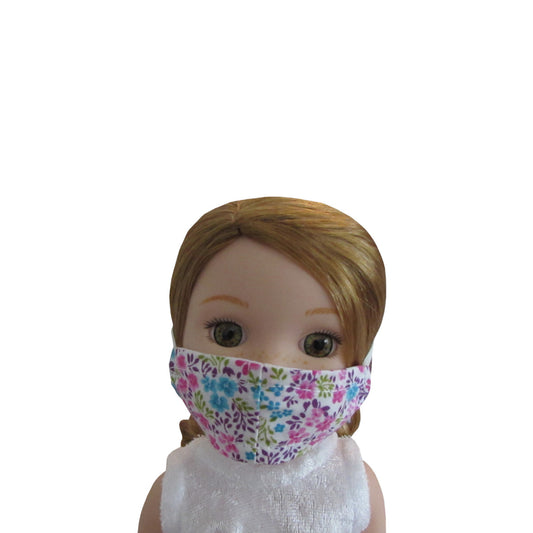 Pink Turquoise Floral Print Doll Face Mask for 14 1/2-inch dolls with Wellie Wishers doll Front