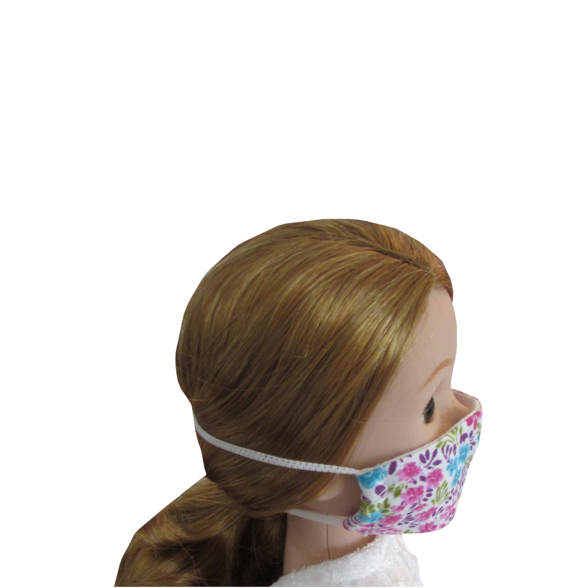 Pink Turquoise Floral Print Doll Face Mask for 14 1/2-inch dolls with Wellie Wishers doll Side
