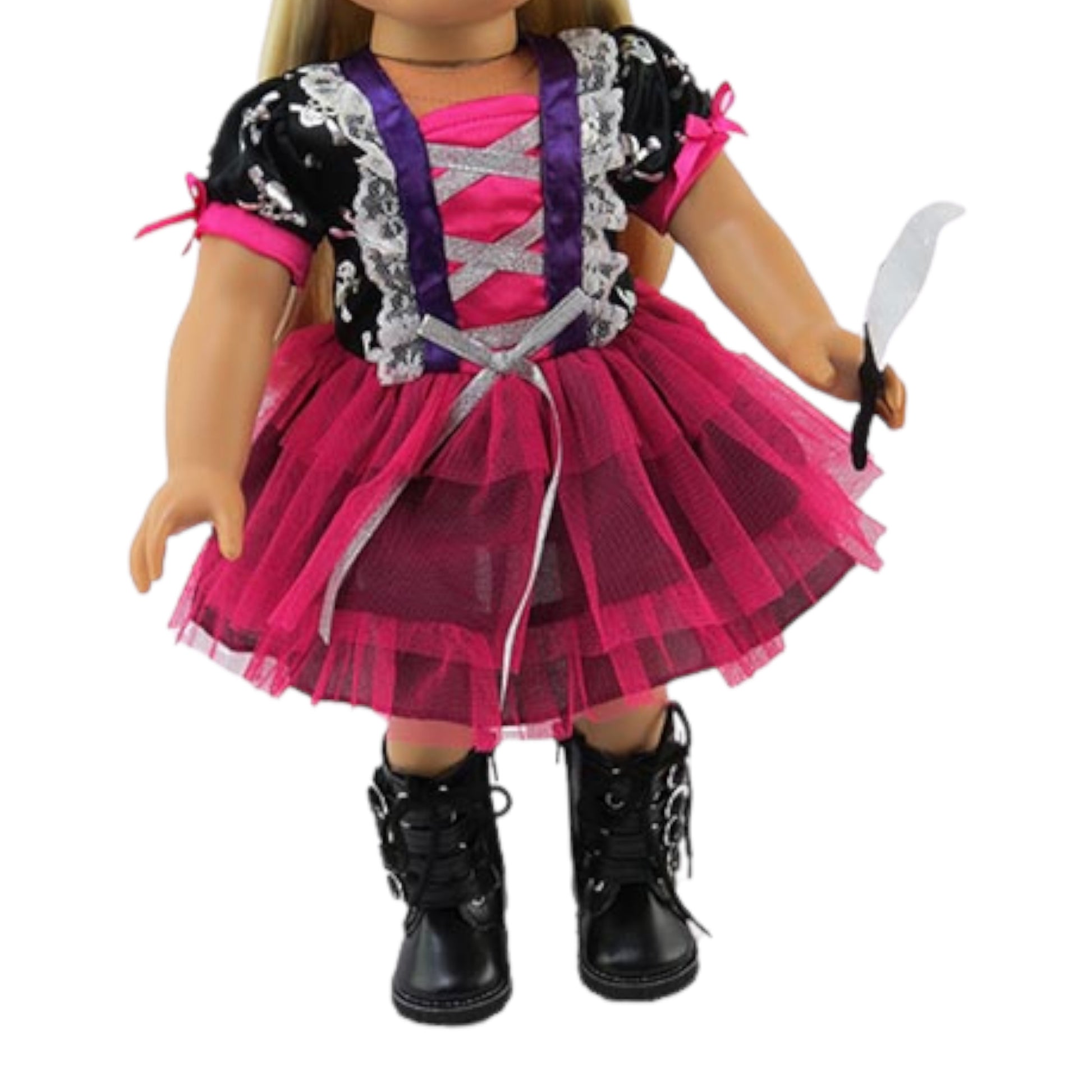 Pink Tutu Pirate Halloween Costume for 18-inch dolls with doll