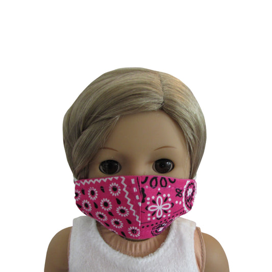 Pink Bandana Print Doll Face Mask for 18-inch dolls