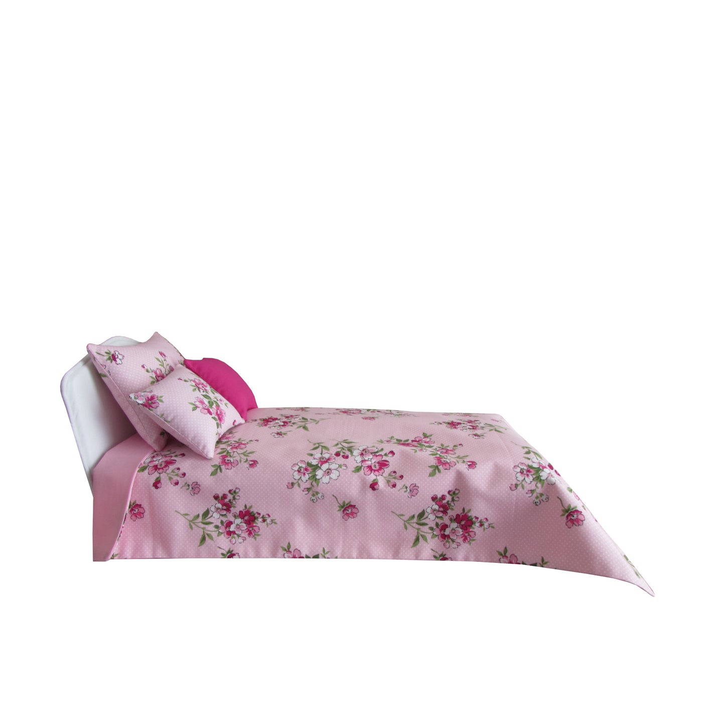 Pink Dots Floral Print Doll Pillows Bedding for 14 1/2 inch dolls Side view