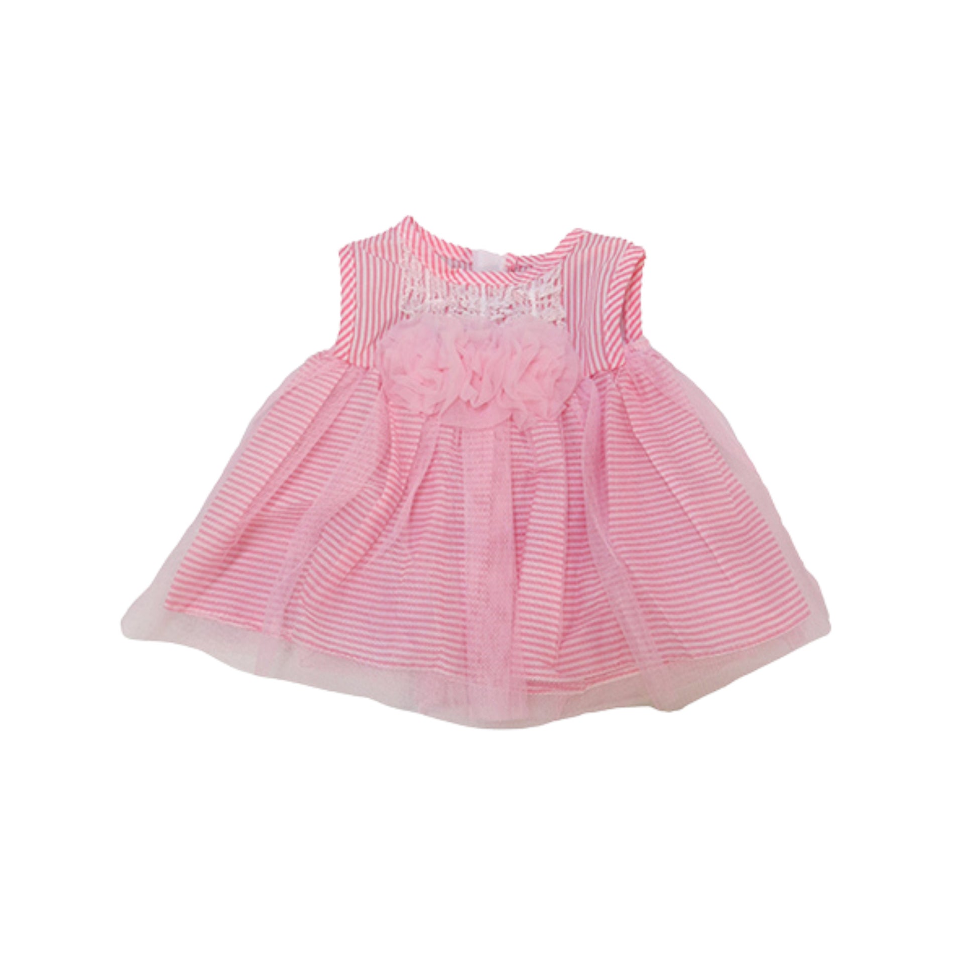 Pink striped doll dress on a white background