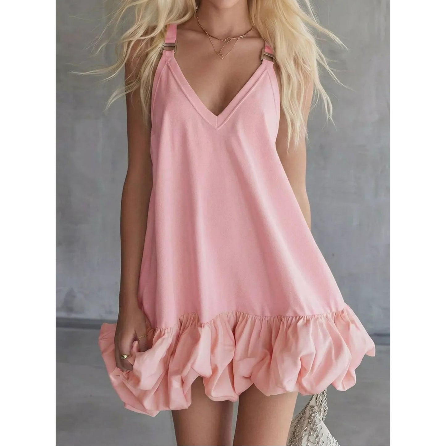 Full Size V-Neck Bubble Hem Mini Dress Plus Size