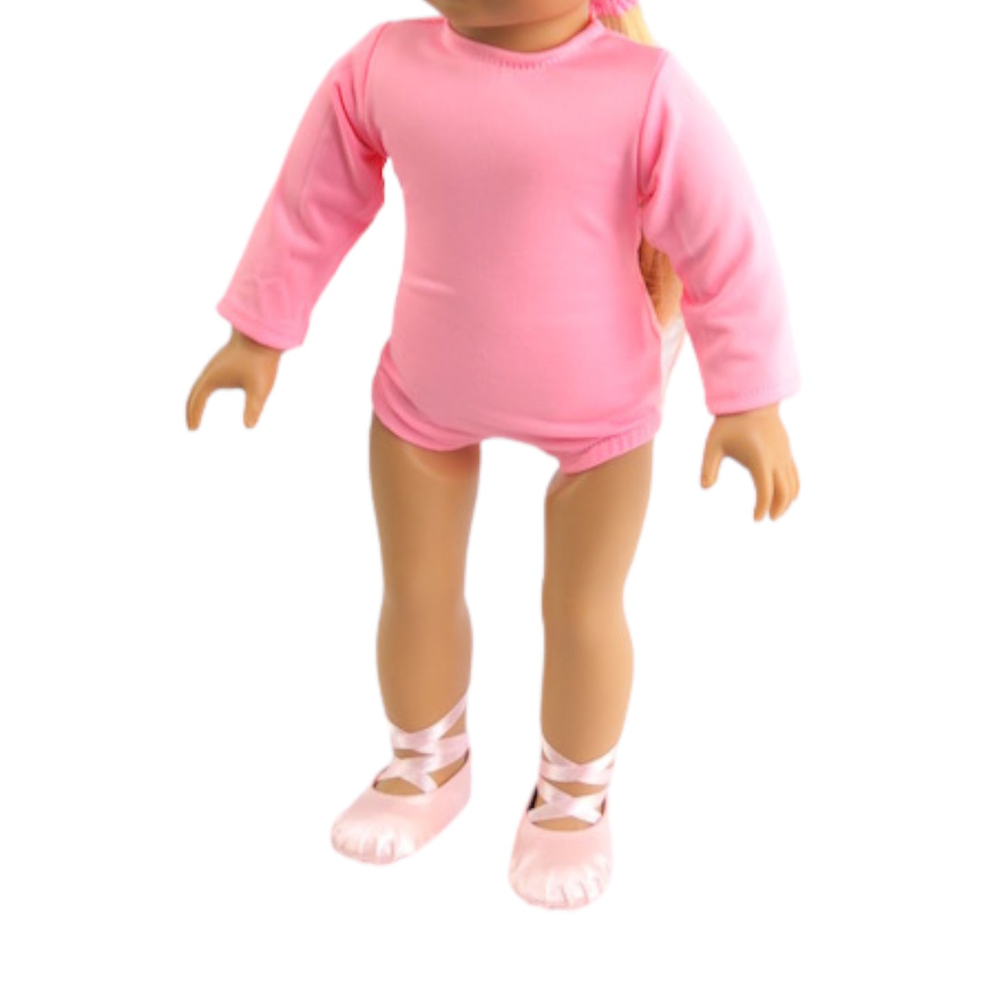 Pink Long Sleeved Leotard for 18-inch dolls with doll Side view