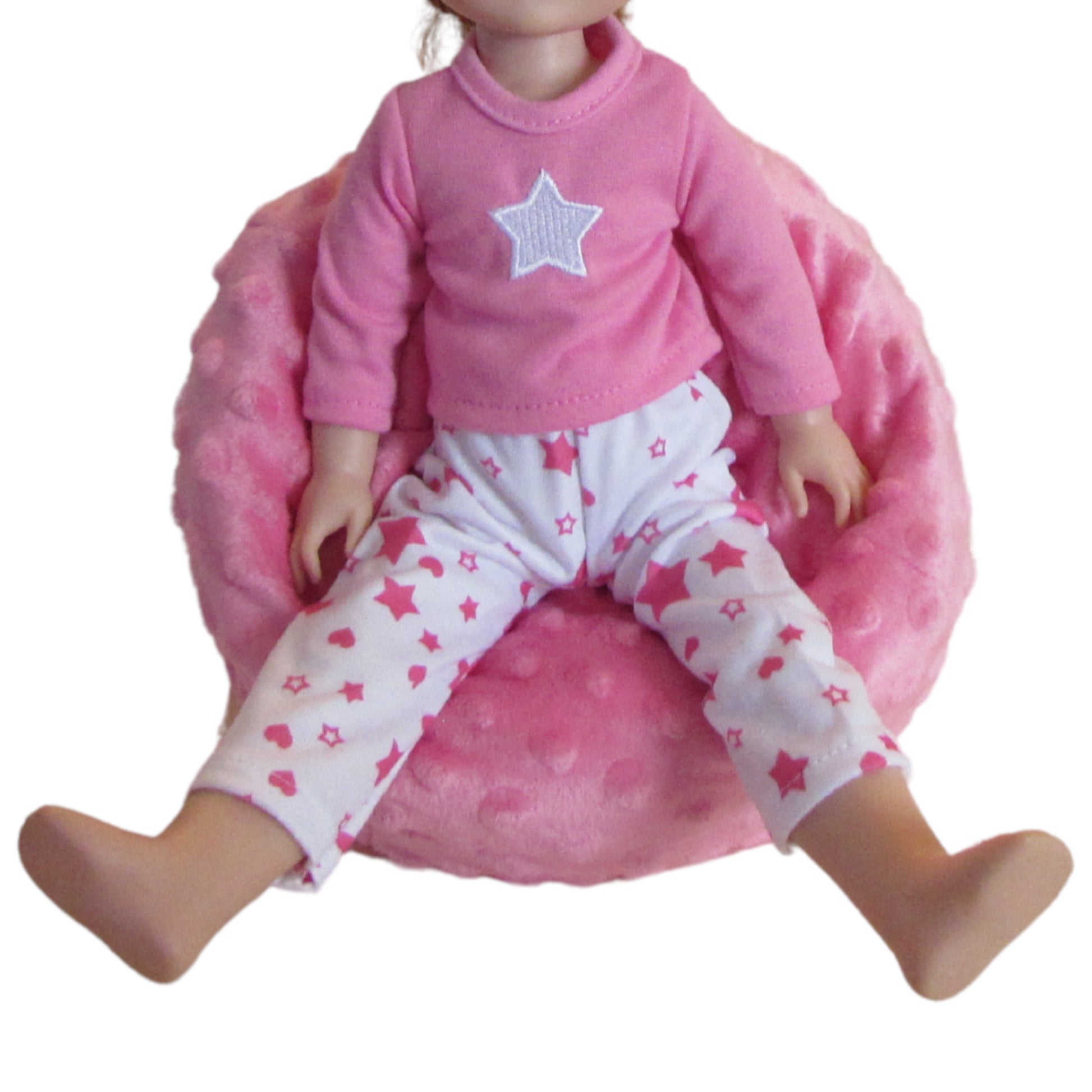 Pink Minky Doll Bean Bag Chair for 14 1/2-inch dolls with doll Up Close