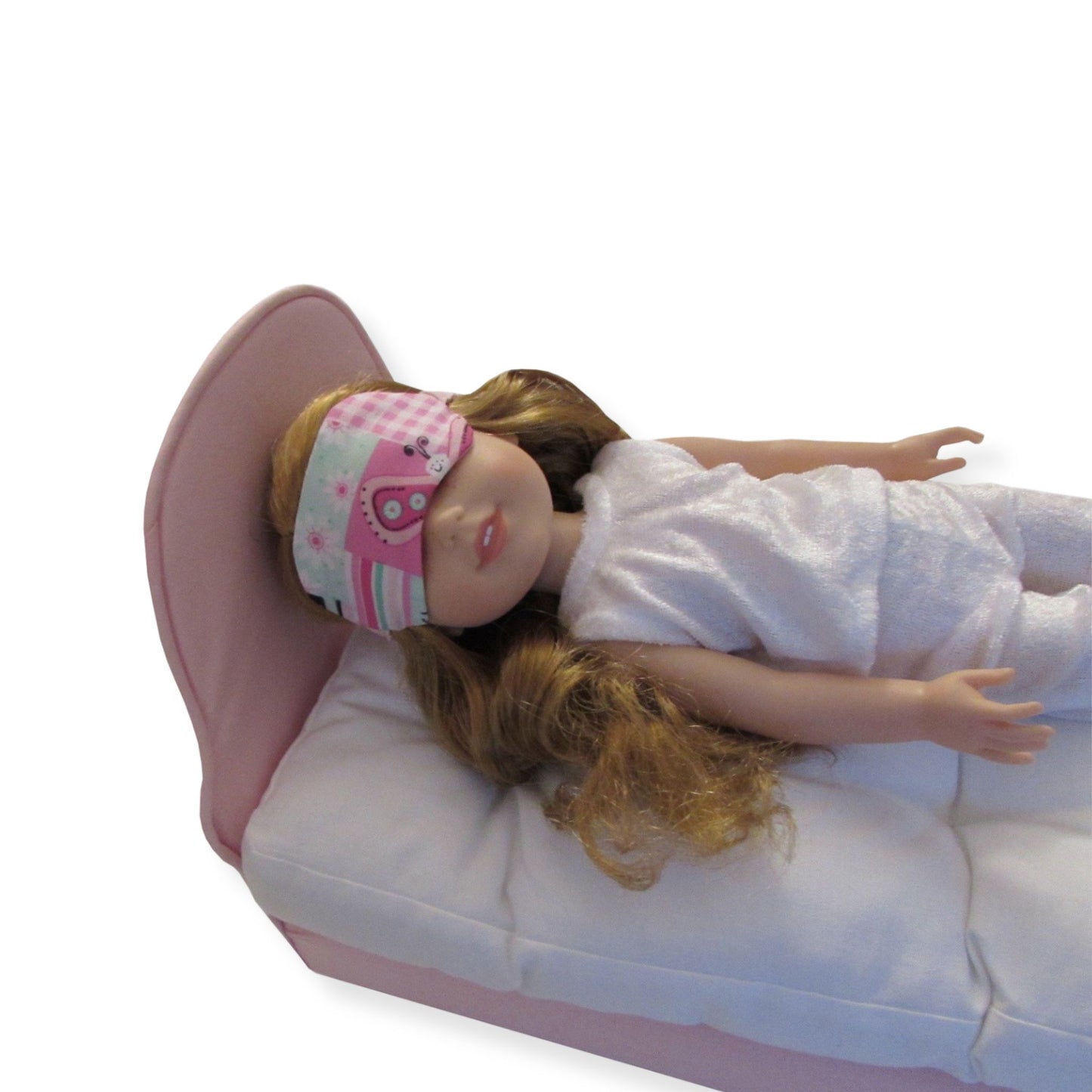 Pink Patchwork Doll Sleep Mask, doll, doll pajamas, doll bed for 14 1/2-inch dolls Up Close