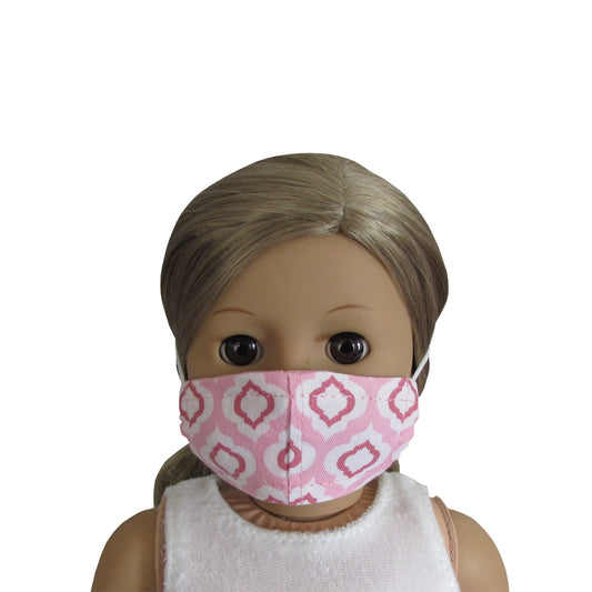 Pink Print Doll Face Mask for 18 inch dolls with doll Front view