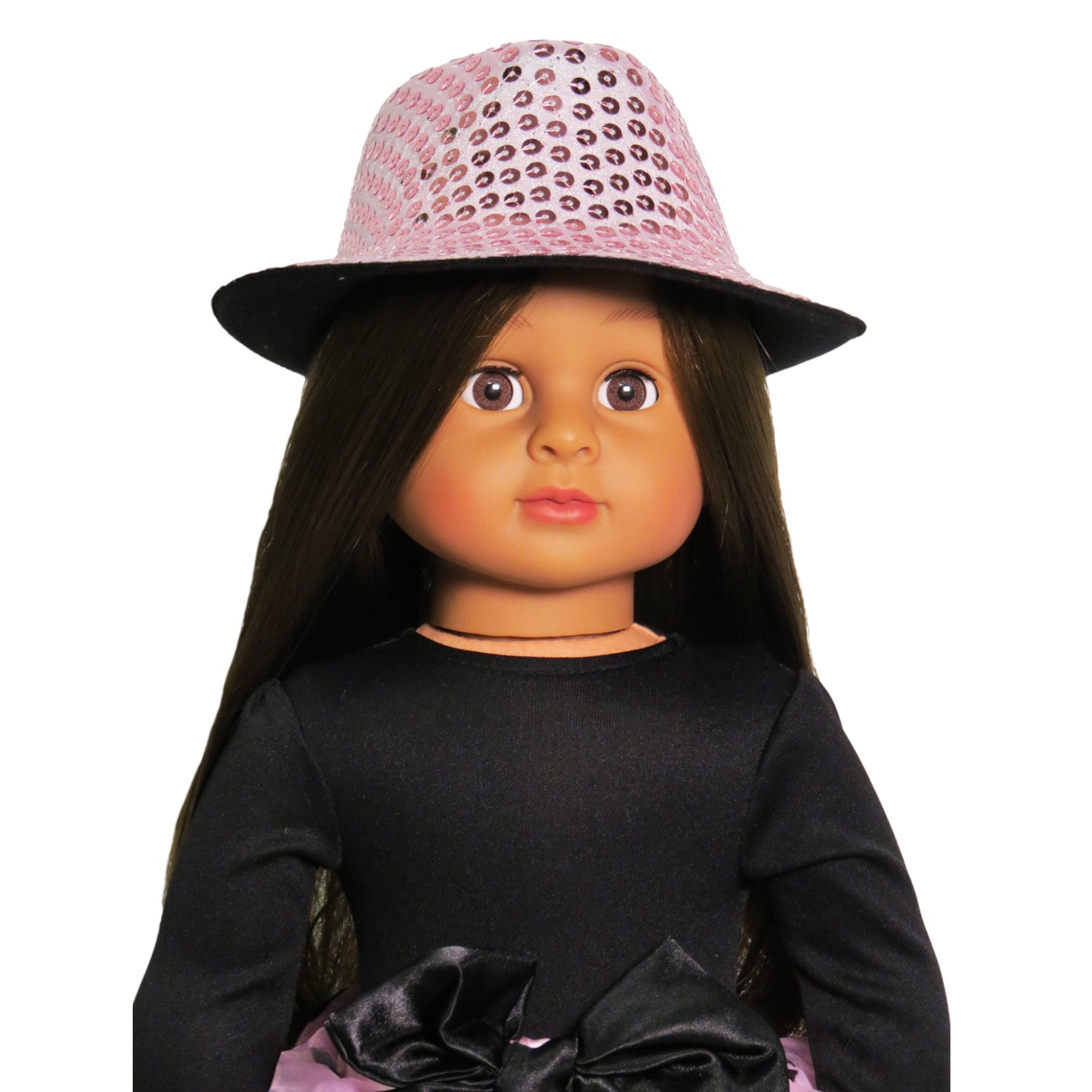 Pink Sequin Hat for 18-inch dolls with doll 