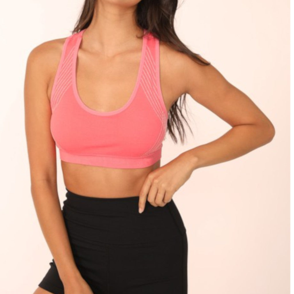 Pink Sky No Stress Sports Bra Front view