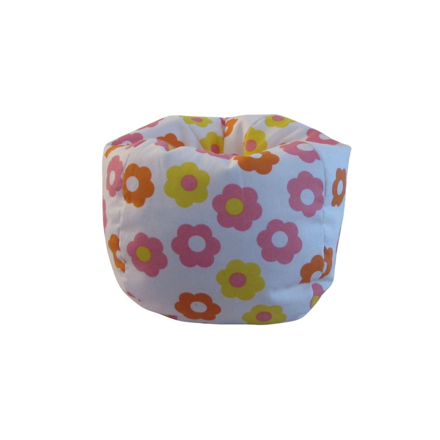 Floral-patterned bean bag chair on a white background