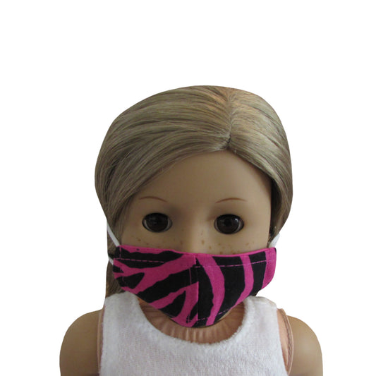 Pink Zebra Print Doll Face Mask for 18-inch dolls with doll Front view