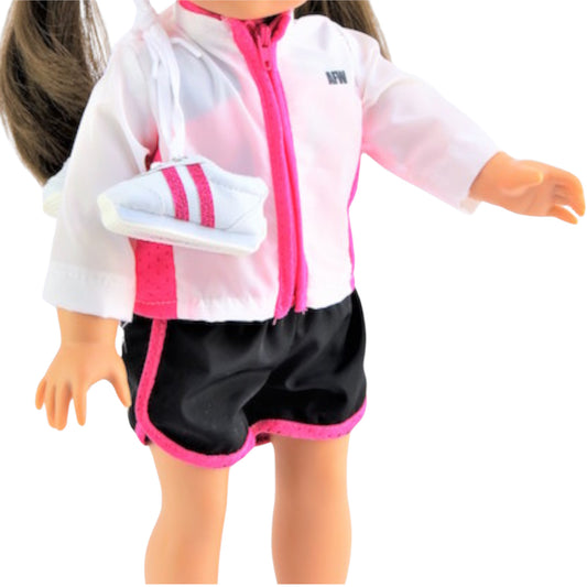 Pink and  Black Track Outfit for 18-inch dolls Up Close