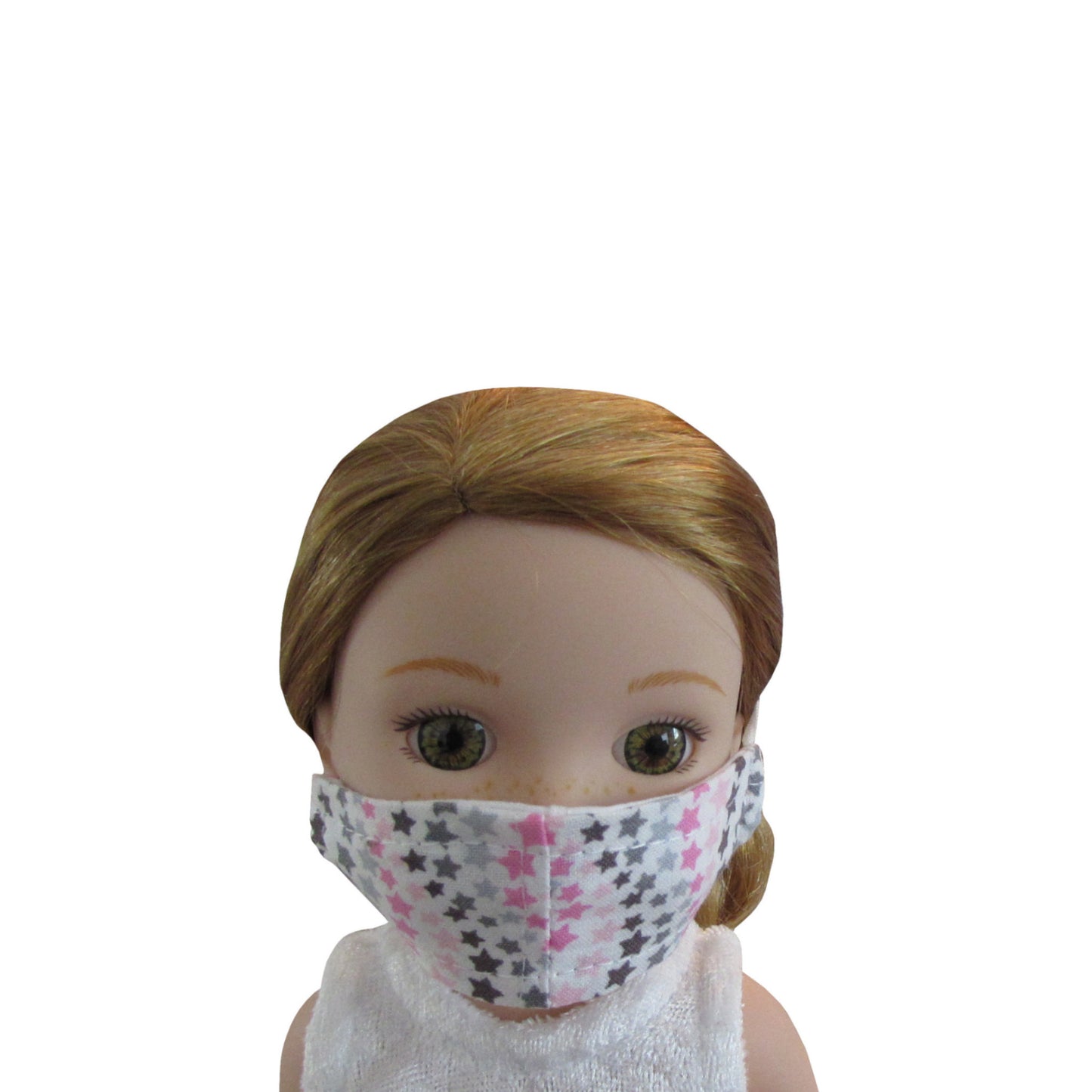 Pink and Gray Stars Print Doll Face Mask for 14 1/2-inch dolls with Wellie Wishers doll Front