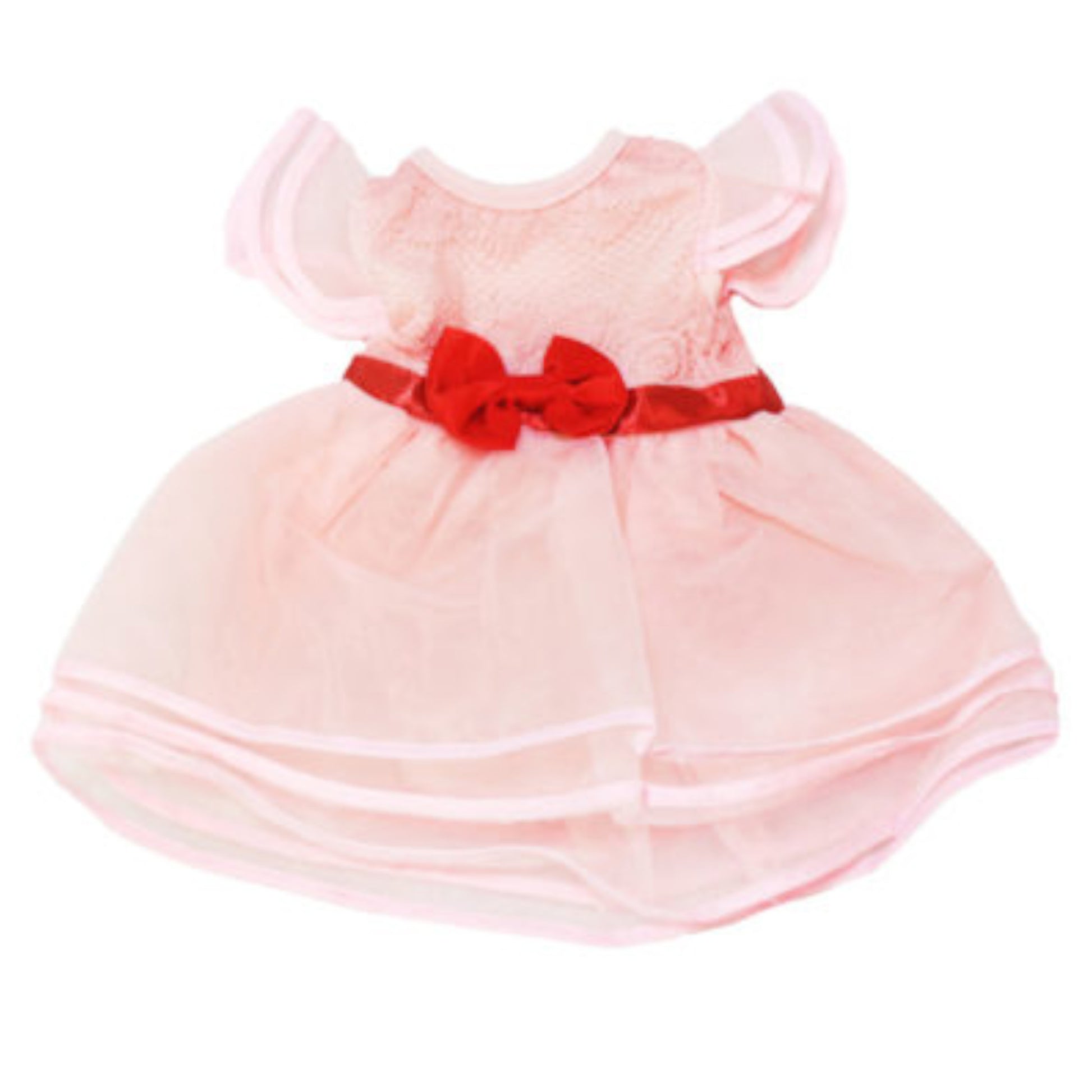 Pink and Peach Dress with Red Bow for 18-inch dolls Flat