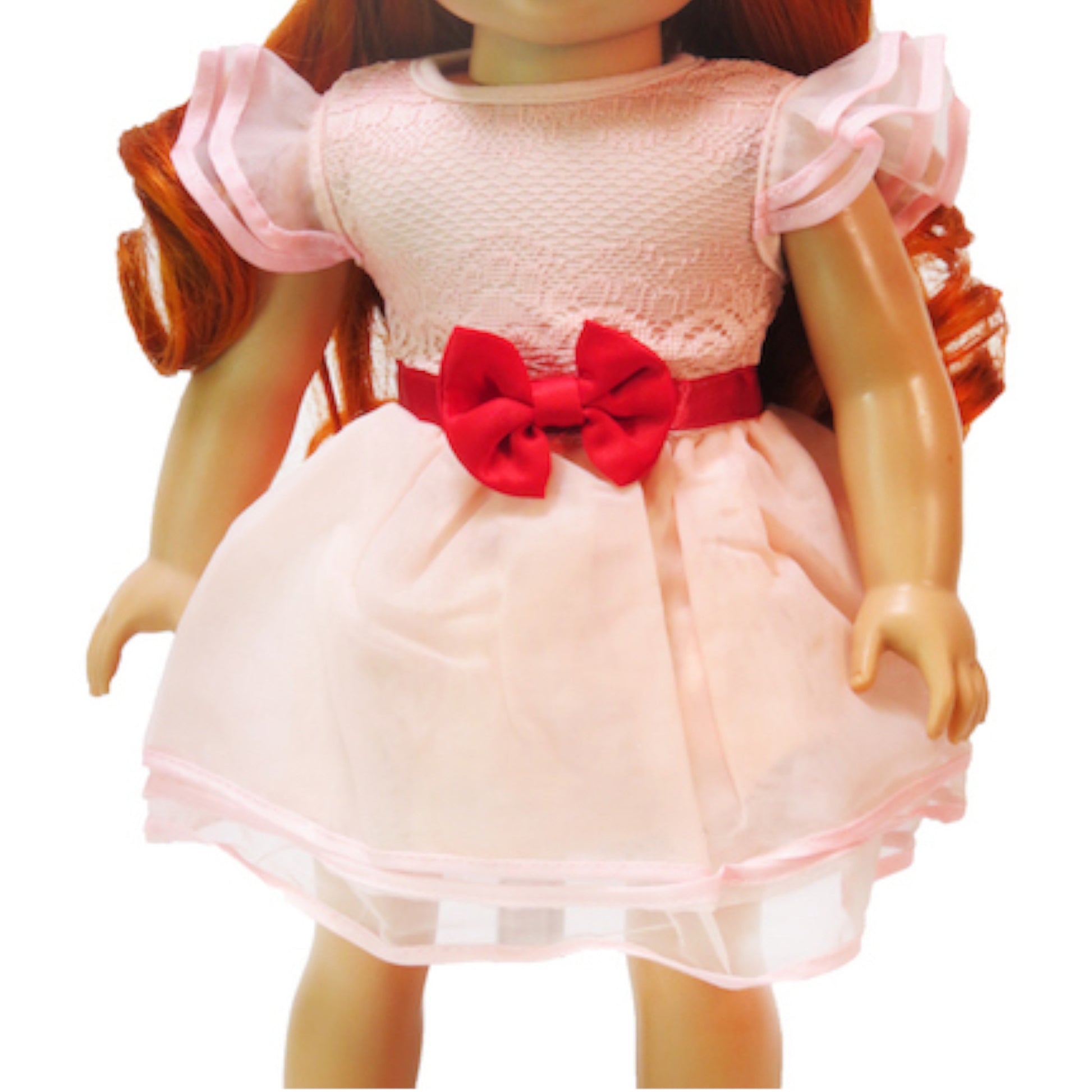 Pink and Peach Dress with Red Bow for 18-inch dolls with doll Up Close