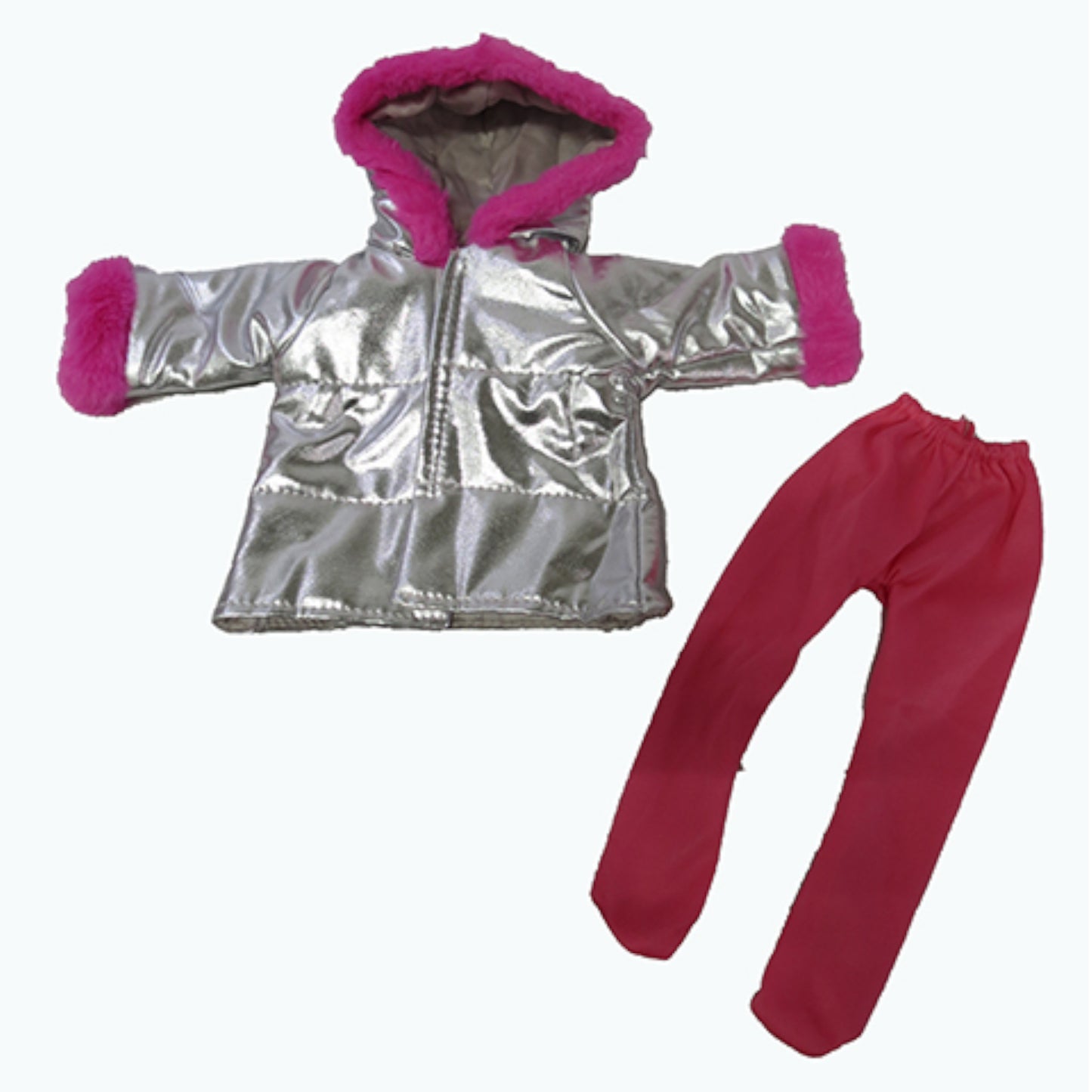 Pink and Silver Puffer Jacket for 18-inch dolls Flat