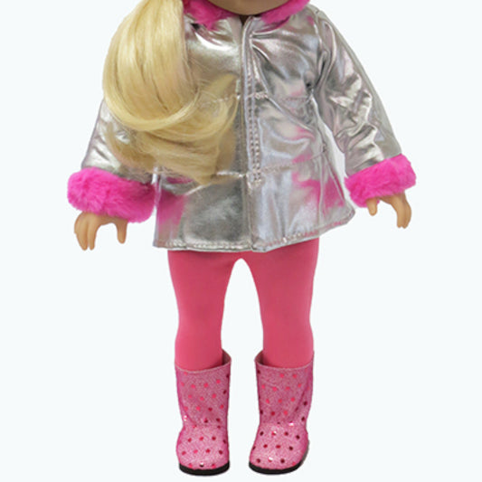 Pink and Silver Puffer Jacket for 18-inch dolls with doll