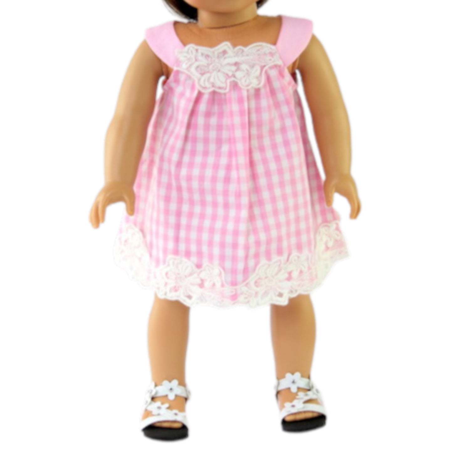 Pink and White Checkered Dress for 18-inch dolls with doll