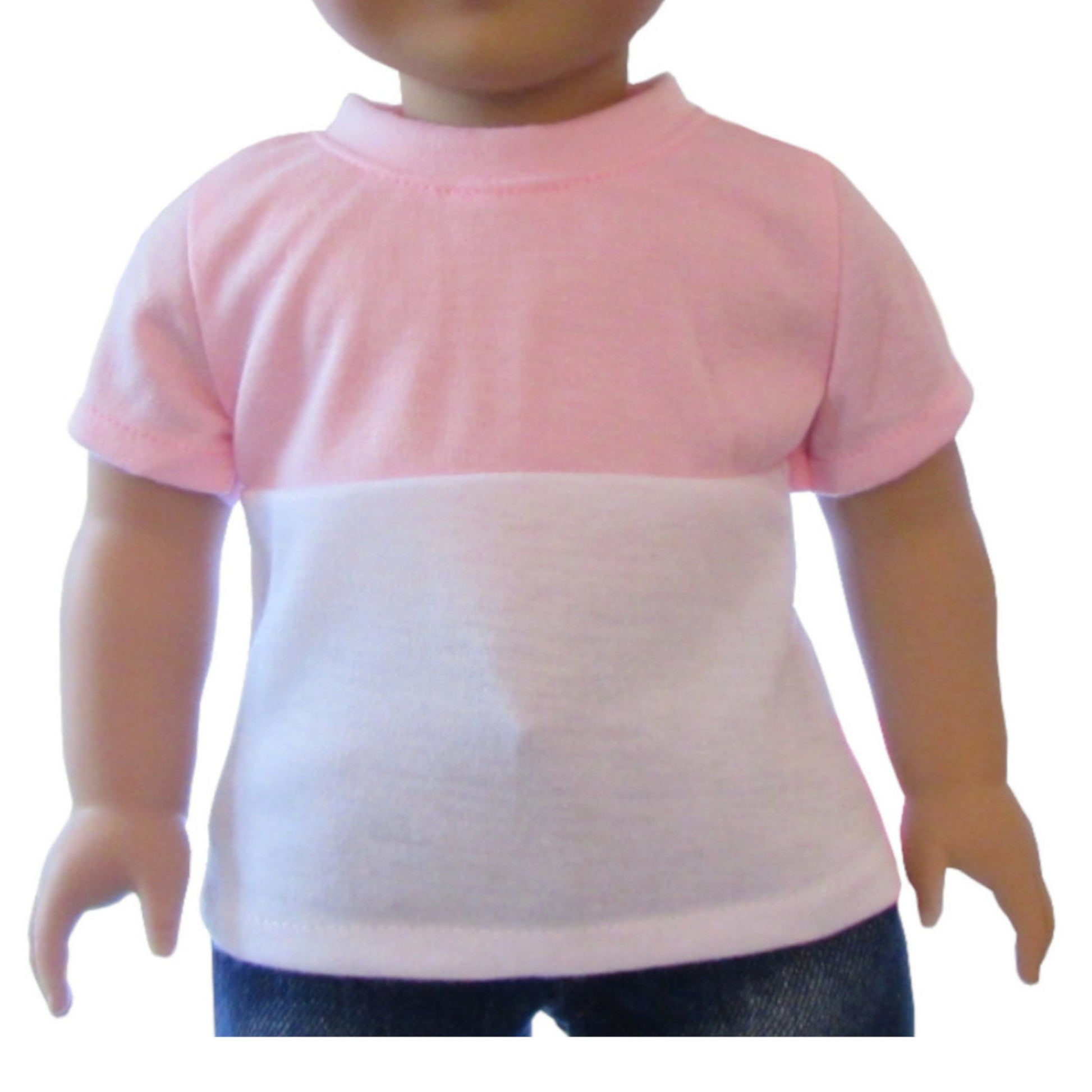 Pink and White T-Shirt for 18-inch dolls with doll