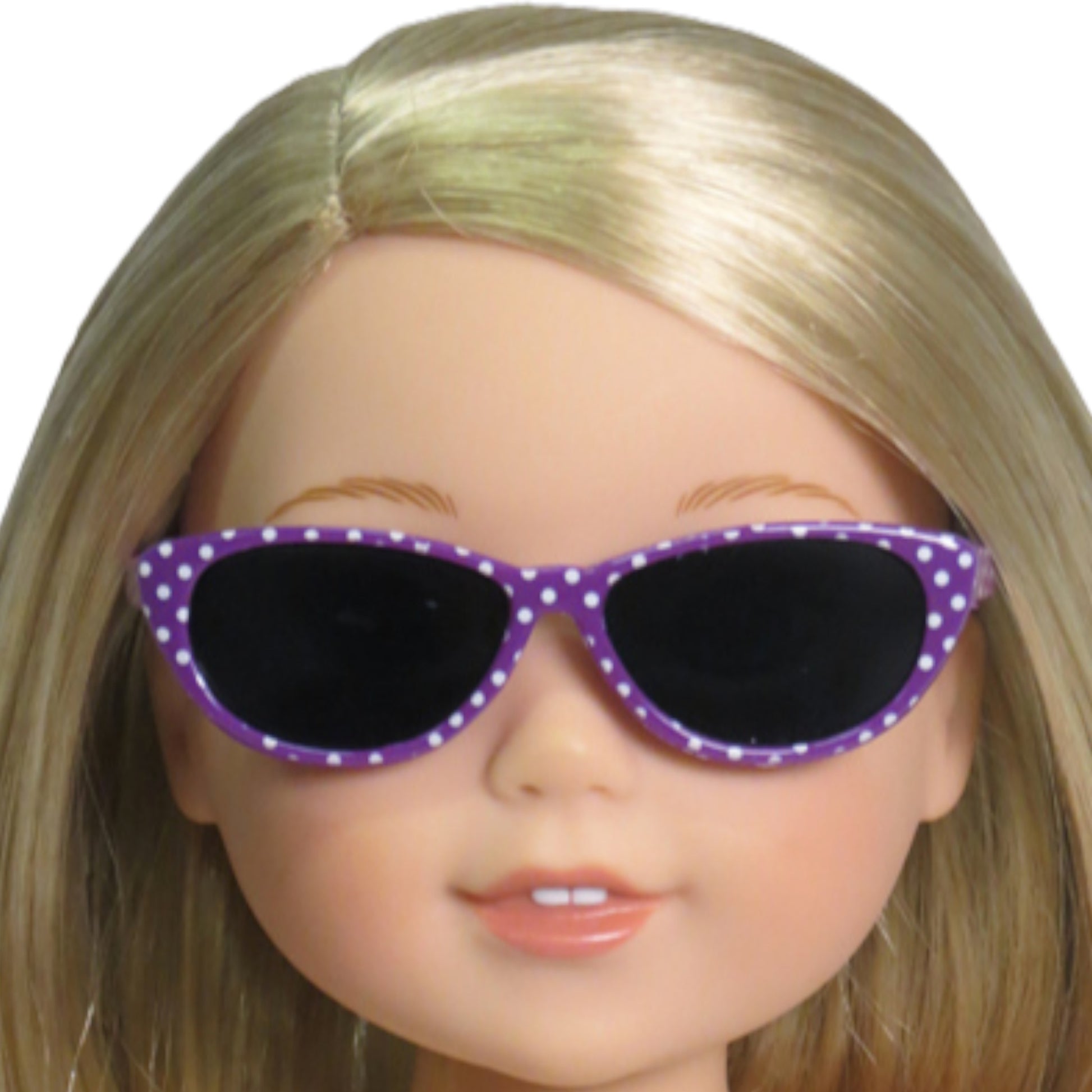 Purple Polka Dot Sunglasses for 14 1/2-inch dolls with doll