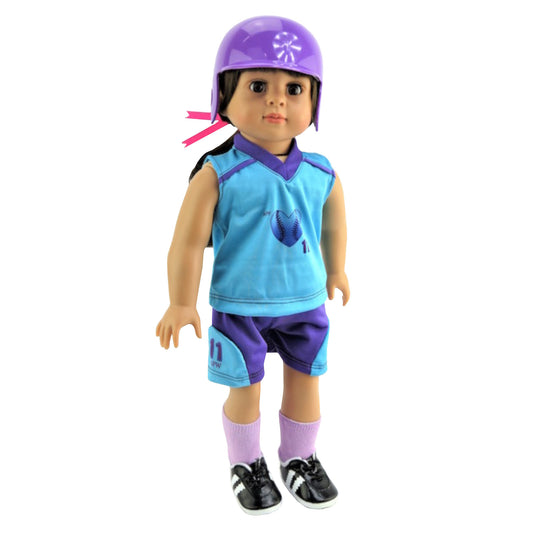 Purple Softball Outfit for 18-inch dolls Front View