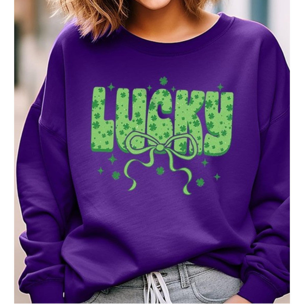 Purple Coquette Lucky Bow Graphic Sweatshirt