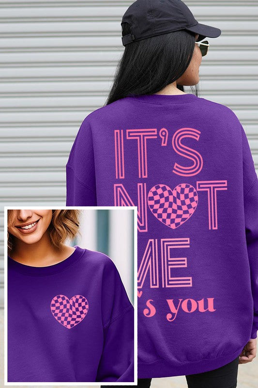 Purple  It's Not Me, It's You Fleece Sweatshirt Size Chart