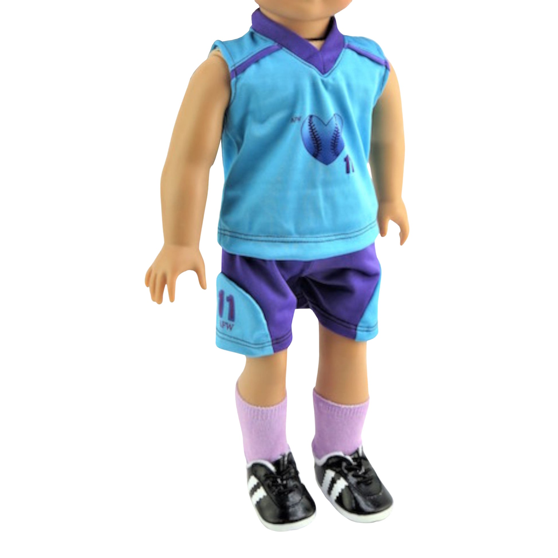 Purple Softball Outfit for 18-inch dolls Front view