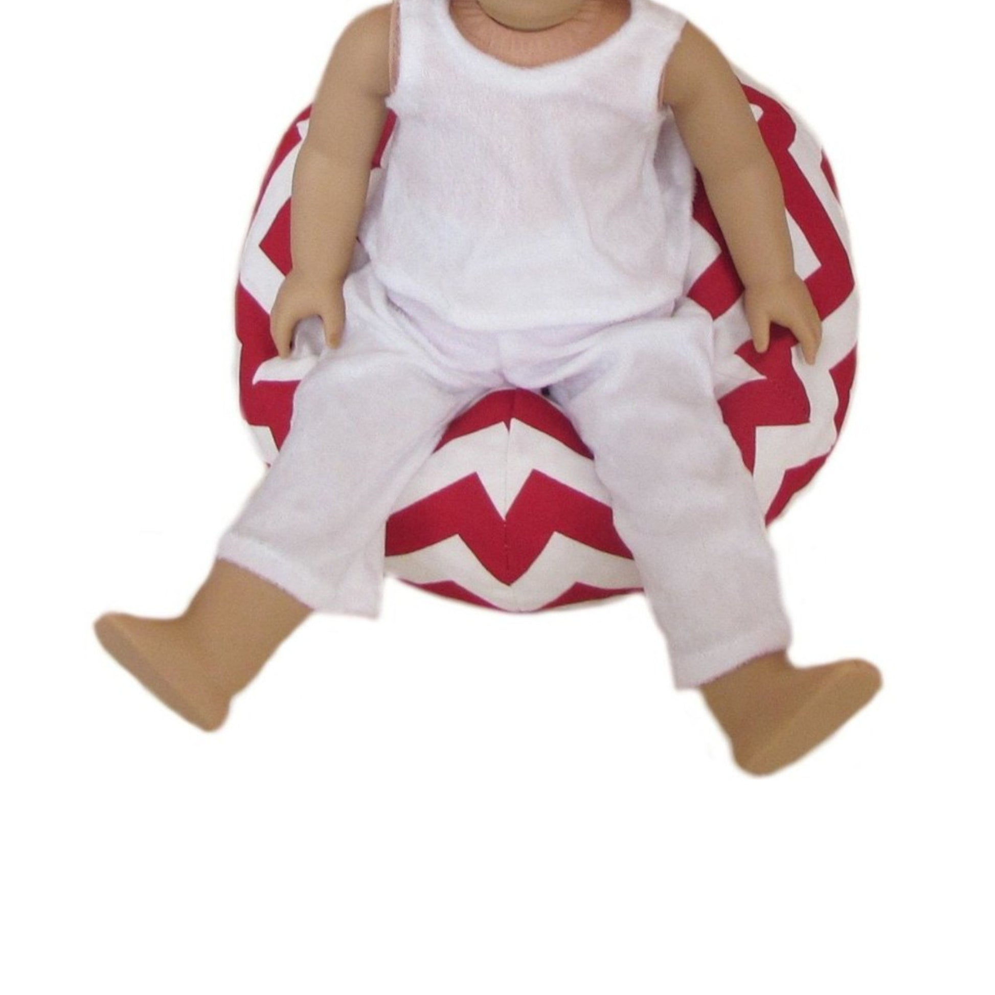Red Chevron Doll Bean Bag Chair for 18-inch dolls with doll
