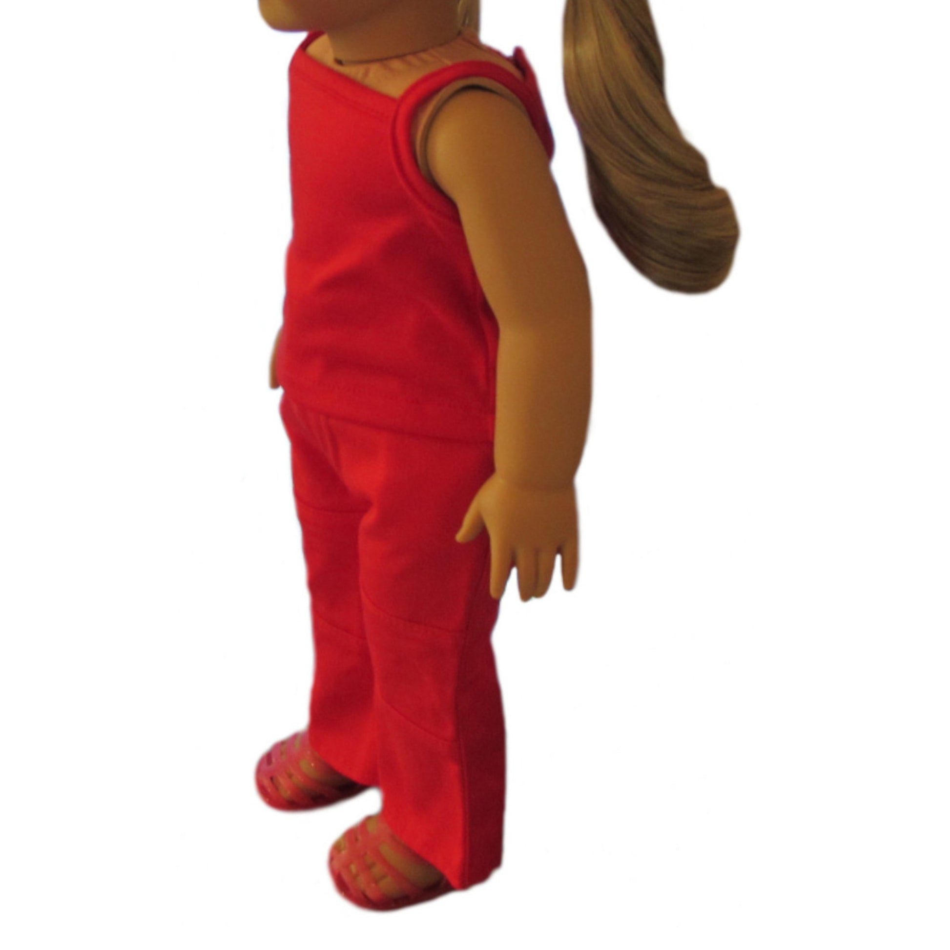 Red Doll Tank Top and Pants Outfit for 18-inch dolls with Doll Side view