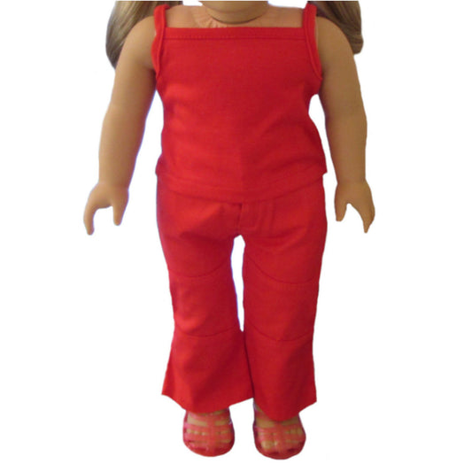 Red Doll Tank Top and Pants Outfit for 18-inch dolls with doll Front