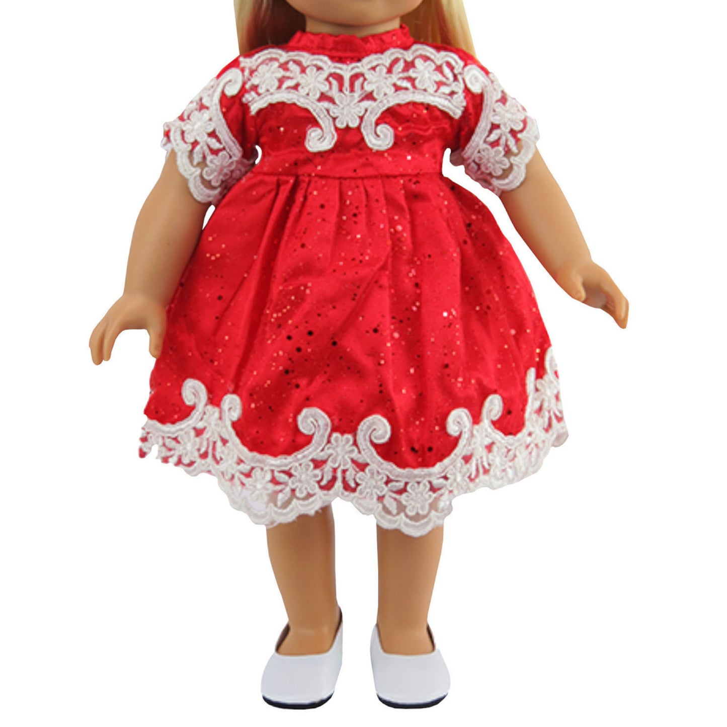 Red Dress with White Embroidery for 18-inch dolls with doll