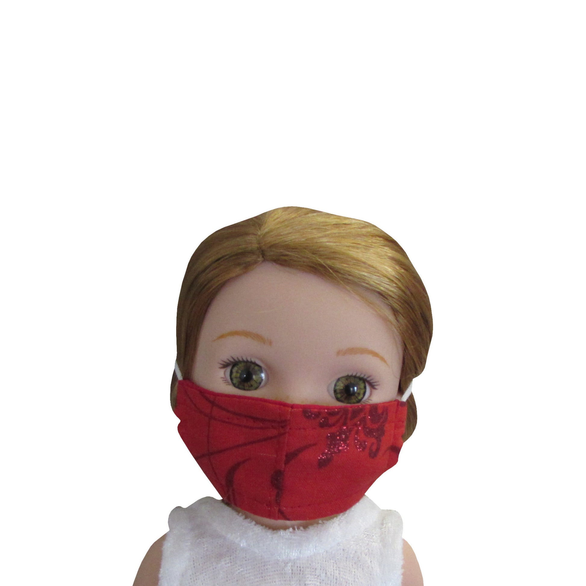 Red Floral Metallic Print Doll Face Mask for 14 1/2-inch dolls with Wellie Wishers doll Front